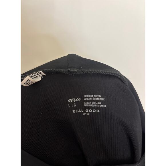 Aerie Bikini Bottom Womens Large Black Crossover High Cut Cheeky UPF 50 - Picture 4 of 5